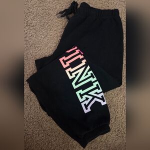 PINK Victoria's Secret Large Rainbow Spellout Activewear Joggers Sweatpants